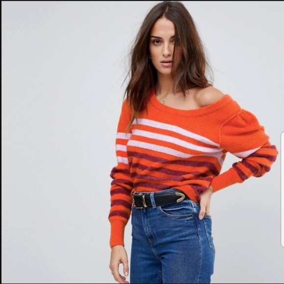 Free People Sweaters - Free People Complete Me Orange Striped Sweater